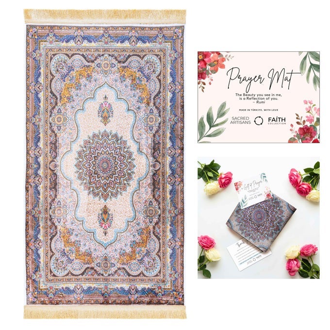 MUSLIM PRAYER RUG AND ISLAMIC PRAYER MAT FOR MEN AND WOMEN A SUPER SOFTTOUCH TURKISH JANAMAZ AND SAJADAH FOR SALAH AND GIFT FOR RAMADAN EID HAJJ OR TRAVEL JASMINE CREAM