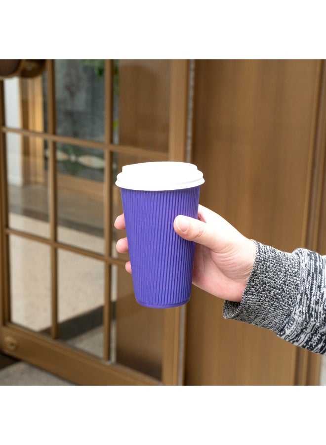 Restaurantware Restaurantware 16 Ounce Ripple Wall Disposable Coffee Cups, 500 Insulated Royal Purple Paper Tumblers with Rolled Rim Design, Lids Sold Separately for Hot Drinks like Tea and More  - Image 5