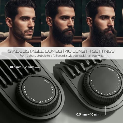 Zlade Jaws Blitz All in One Beard Trimmer for Men, Fast Charging with USB C , 40 Length Settings, 0.5mm to 20mm, 90 mins runtime, Charging Indicator, Self Sharpening, Detachable Washable Blades, 6 in 1 Trimmer with Beard, Nose and Precision Blade - Image 3