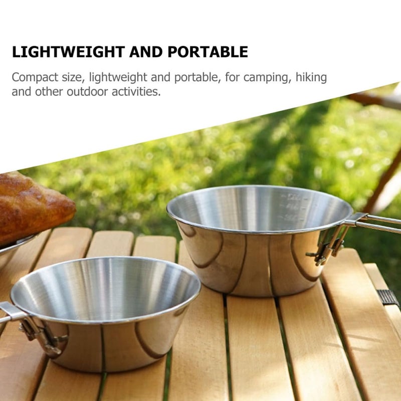 Foldable Handle Stainless Steel Camping Bowl 550ml Large Outdoor Picnic Barbecue Food Bowl - Image 5