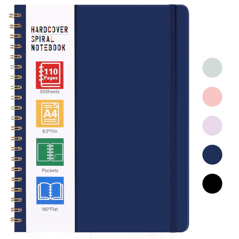 LABUK Spiral Notebook 8.5 x 11, A4 Hardcover Notebooks for Women, 55 Sheets 110 Pages Large Journal for Work, School, (Navy Blue) - Image 1