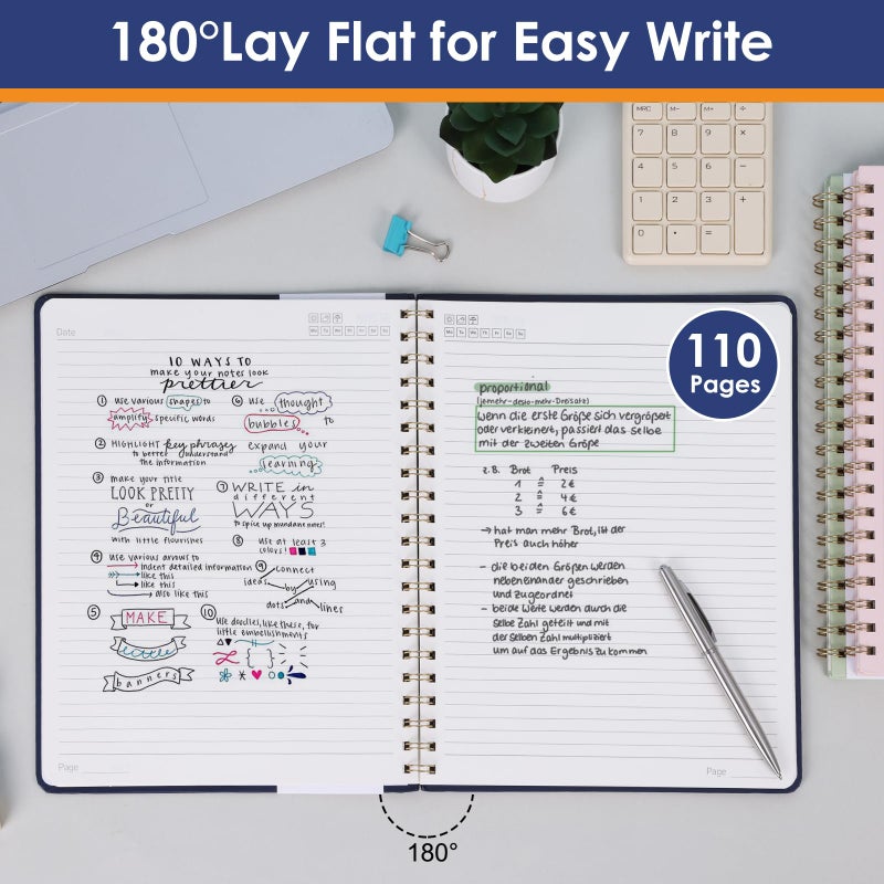 LABUK Spiral Notebook 8.5 x 11, A4 Hardcover Notebooks for Women, 55 Sheets 110 Pages Large Journal for Work, School, (Navy Blue) - Image 3