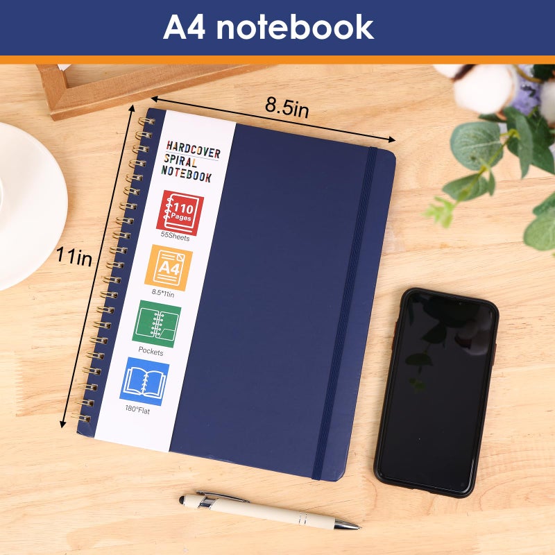 LABUK Spiral Notebook 8.5 x 11, A4 Hardcover Notebooks for Women, 55 Sheets 110 Pages Large Journal for Work, School, (Navy Blue) - Image 2