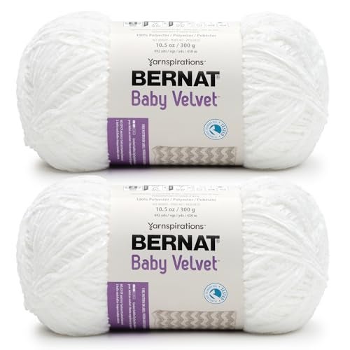 Bernat خيوط برنات بيبي فيلفيت بي بي أبيض ثلجي - عبوتان بوزن 300 جرام/10.5 أونصة - 100% بوليستر - #4 وزن متوسط - 492 ياردة - حياكة/كروشيه - Image 1
