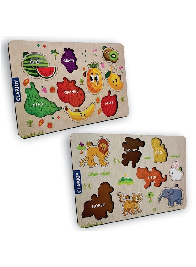 Clapjoy Wooden Learning Educational Board for Kids, Puzzle Toys for 2 Years Old Boys & Girls (Fruit & Animal) - Image 1