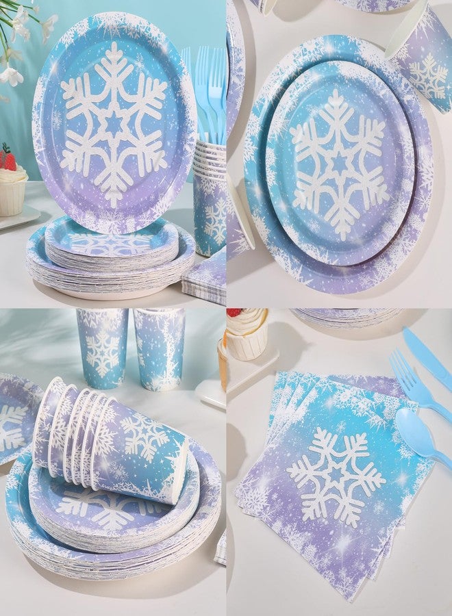 LOOWVY 175PCS Snowflake Frozen Birthday Party Supplies, Winter Frozen Plates and Napkins Sets, Disposable Frozen Paper Plates for Birthday Holiday Princess Theme Party Decorations, Serves 25 - Image 4
