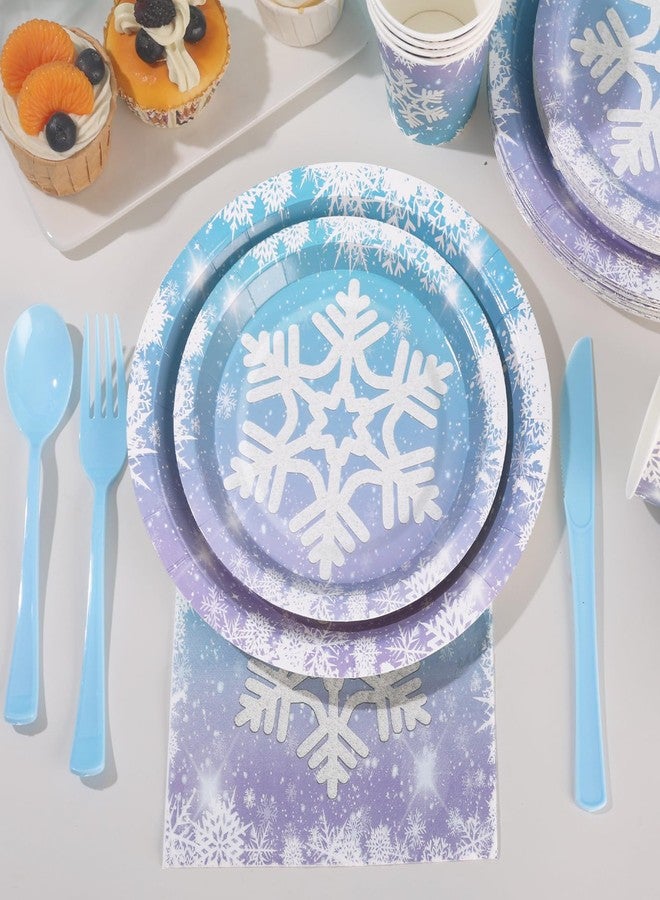 LOOWVY 175PCS Snowflake Frozen Birthday Party Supplies, Winter Frozen Plates and Napkins Sets, Disposable Frozen Paper Plates for Birthday Holiday Princess Theme Party Decorations, Serves 25 - Image 5