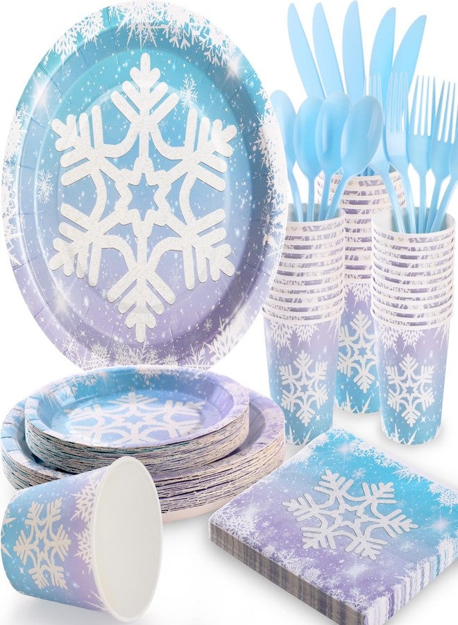 LOOWVY 175PCS Snowflake Frozen Birthday Party Supplies, Winter Frozen Plates and Napkins Sets, Disposable Frozen Paper Plates for Birthday Holiday Princess Theme Party Decorations, Serves 25 - Image 1