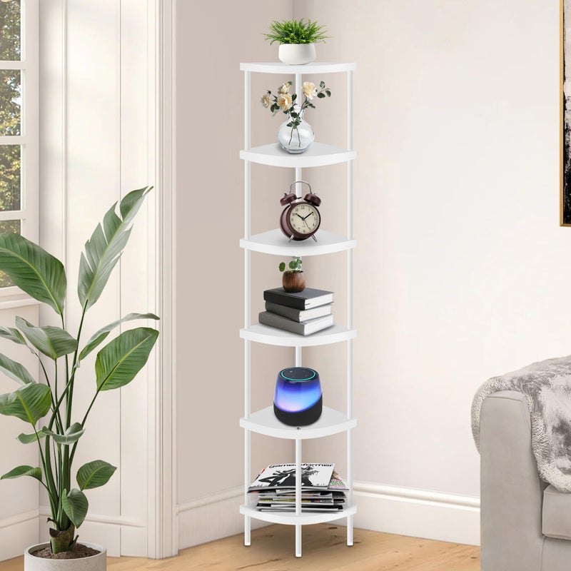 Qupui 6 Tier Corner Shelf Stand, 66â€ Tall Corner Bookshelf Multipurpose Shelving Unit, Plant Stand Display Rack Home Organizer Shelves for Bedroom Living Room, White - Image 1