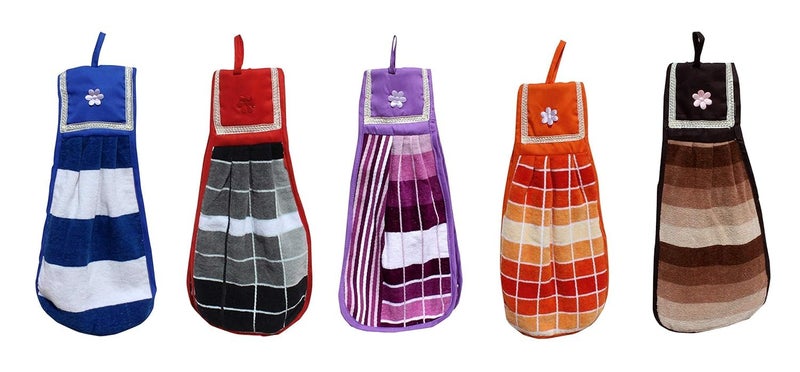 DECOFOLD Multicolour Cotton Wash Basin Hanging Hand Kitchen Towel Napkin with Ties (Pack of 5) - Image 1