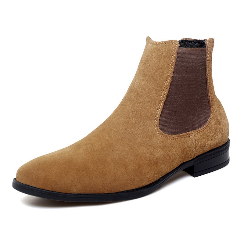 Men'S And Women'S Leather Boots, Pointed-Toe Boots, Large Size Couple'S Chelsea Boots, High-Top Martin Boots, Suede Genuine Leather Men'S Leather Boots - Image 1