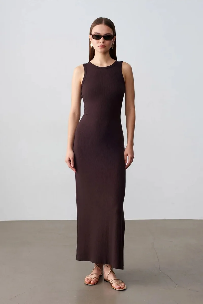 ديلفين DILVIN Ribbed Sleeveless Bodycon Maxi Dress