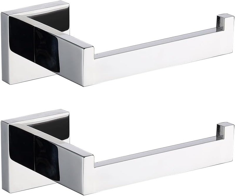 TASTOS Polished Chrome Toilet Paper Holder SUS304 Stainless Steel, Modern Square Half Open Bathroom 5 inch TP Holder Wall Mount Rustfree Tissue Roll Dispenser for Washroom Kitchen 2 Pack - Image 1