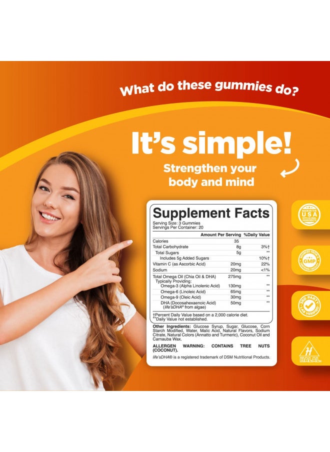 Phytoral DHA Omega 3 Gummies for Adults - Delicious Vegetarian Omega 3 Supplement and Natural Gummy Vitamin with Plant Based Omega 3 6 9 - Chia Seed Based EPA DHA Omega 3 Supplement with Essential Fatty Acids  - Image 3
