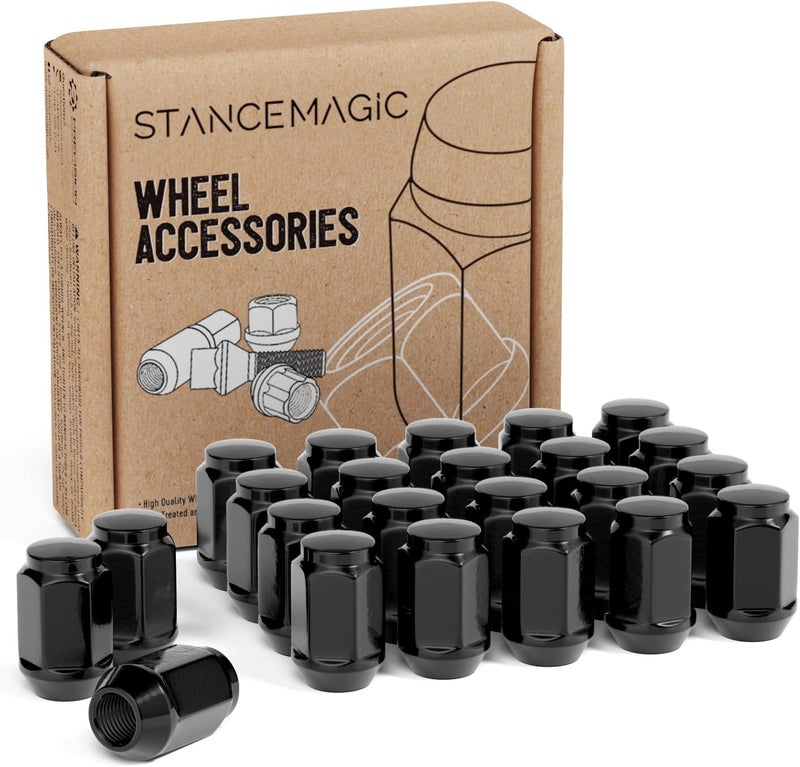 StanceMagic 23pcs Bulge Closed End Lug Nuts - 1/2x20 Threads, Cone Seat, 3/4" Hex - Black - Image 1