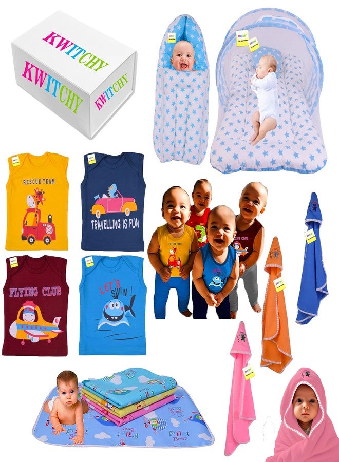Kwitchy New Born Baby All in One Gift Pack Daily Essential Items Combo (0-6 Months) Blue - Image 1
