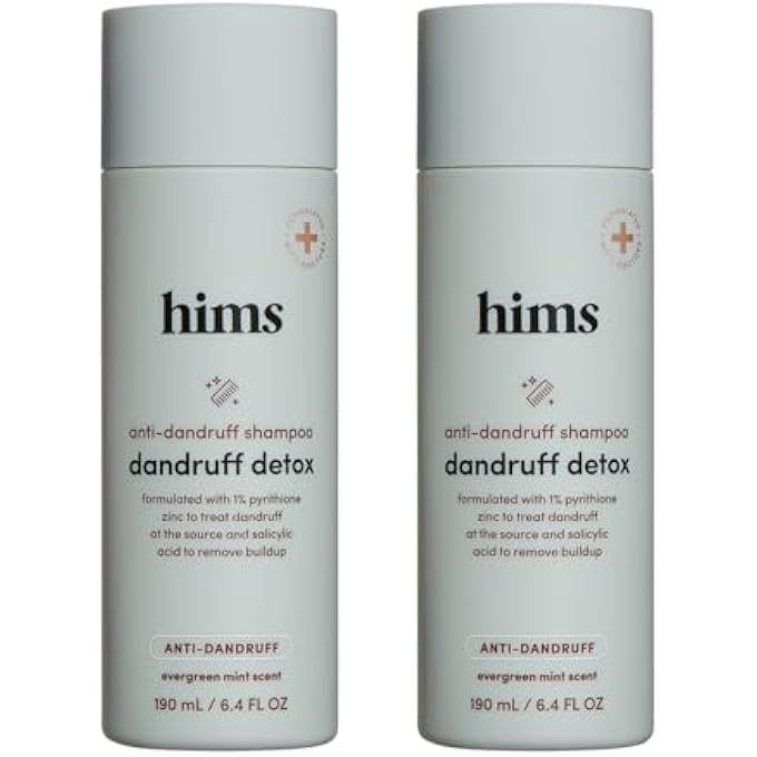 hims Dandruff Detox Shampoo - Pyrithione Zinc, Argan Oil, & Avocado Oil Formula - Dandruff Shampoo for Flaky & Itchy Scalp - Sulfate-Free, Paraben-Free - Evergreen Mint Scent - 6.4 Fl Oz, 2 Pack