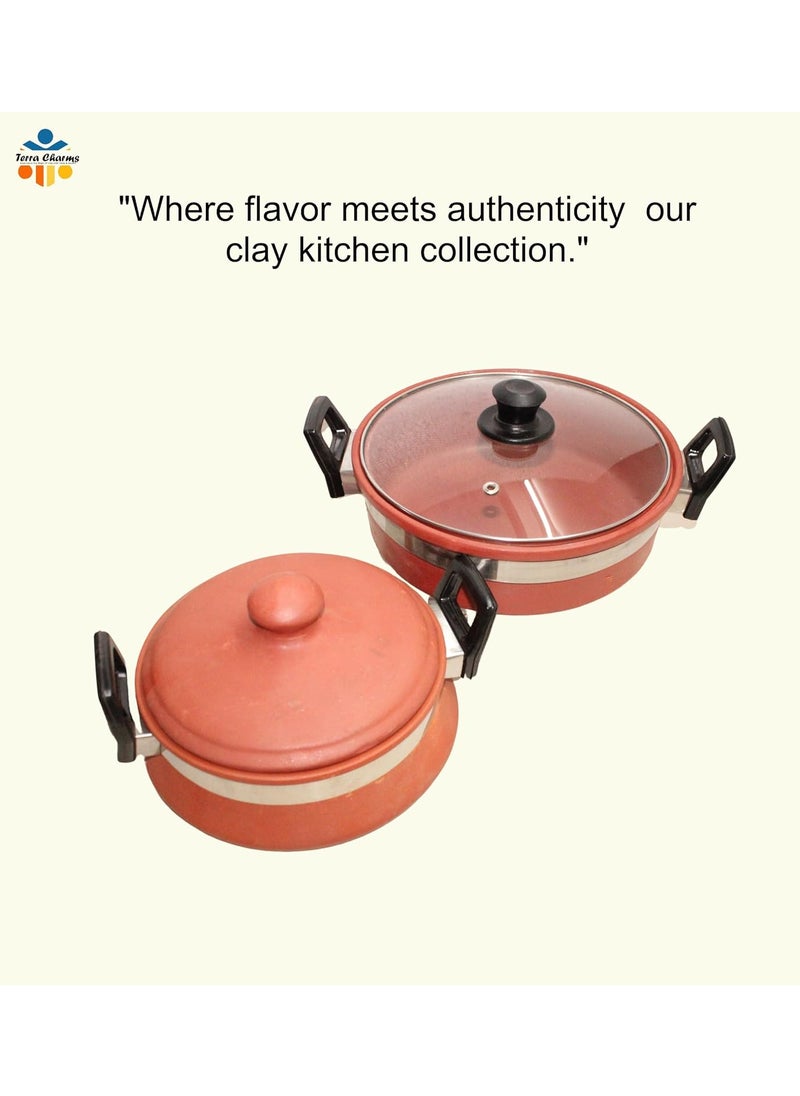 Terra Charms Terra Charms Terracotta Clay Kadai with Handi Combo Set Healthy Cooking Terracotta Kadai 15LTR Organic Earthen Cookware Clay Kadai with Frypan Cookware Organic Mitti Pack of 2  - Image 5
