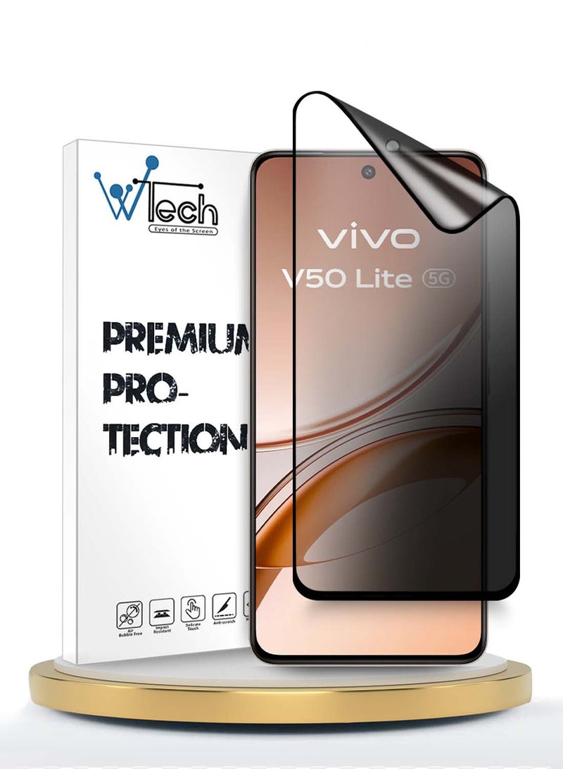 Wtech vivo V50 Lite 4G 2025 Premium Nano Ceramic Privacy Full Glue Full Cover Matte Flexible Screen Protector (MSCNMP) - Clear/Black - Image 1
