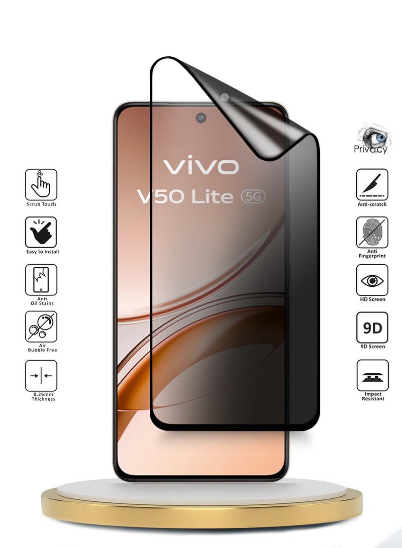 Wtech vivo V50 Lite 4G 2025 Premium Nano Ceramic Privacy Full Glue Full Cover Matte Flexible Screen Protector (MSCNMP) - Clear/Black - Image 2