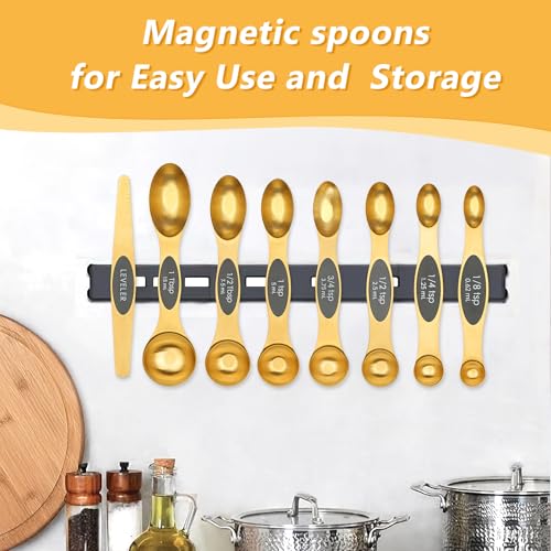 Foyucool Magnetic Measuring Spoons and Cups Set of 15, Including 7 Magnetic Gold Measuring Spoons with 1 Leveler, 7 Stainless Steel Heavy Duty Gold Measuring Cups, Ideal for Cooking & Baking - Image 5