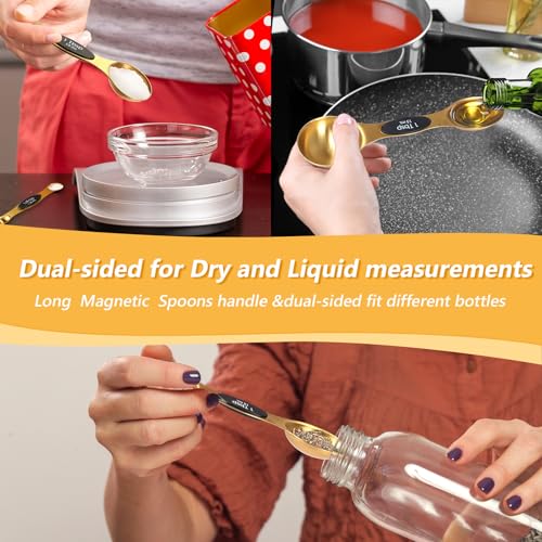 Foyucool Magnetic Measuring Spoons and Cups Set of 15, Including 7 Magnetic Gold Measuring Spoons with 1 Leveler, 7 Stainless Steel Heavy Duty Gold Measuring Cups, Ideal for Cooking & Baking - Image 4
