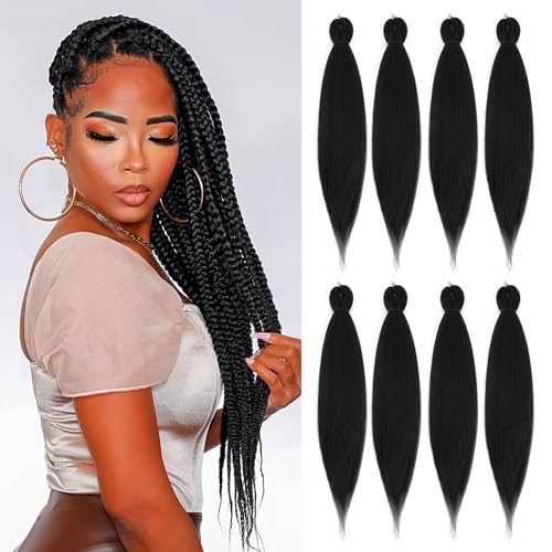 DIFUNEE Pre-stretched Braiding Hair - 16 Inch 8 Packs Jet Black Short Braiding Hair For Twist or Box Braids, Yaki Texture Hot Water Setting Synthetic Braiding Hair Extensions (16 Inch, #1-8P) - Image 1