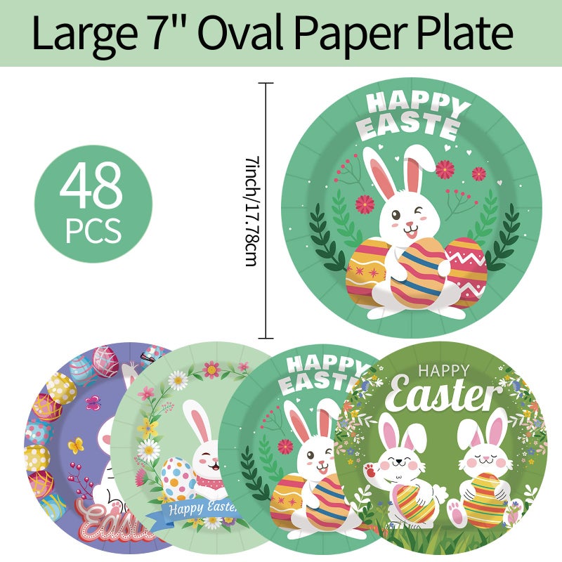 EVYIENEN 48 pcs Happy Easter Paper Plates 7Inch Dessert Plates Decorative Spring Bunny Egg Dinnerware Tableware for Easter Kids Adult Party Supplies Decorations(4 Designs) - Image 2