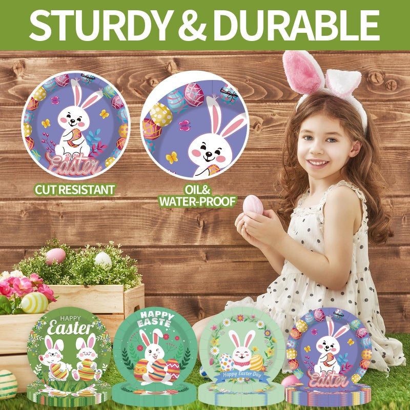 EVYIENEN 48 pcs Happy Easter Paper Plates 7Inch Dessert Plates Decorative Spring Bunny Egg Dinnerware Tableware for Easter Kids Adult Party Supplies Decorations(4 Designs) - Image 5