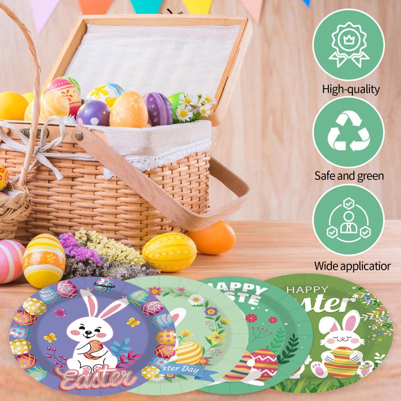 EVYIENEN 48 pcs Happy Easter Paper Plates 7Inch Dessert Plates Decorative Spring Bunny Egg Dinnerware Tableware for Easter Kids Adult Party Supplies Decorations(4 Designs) - Image 4