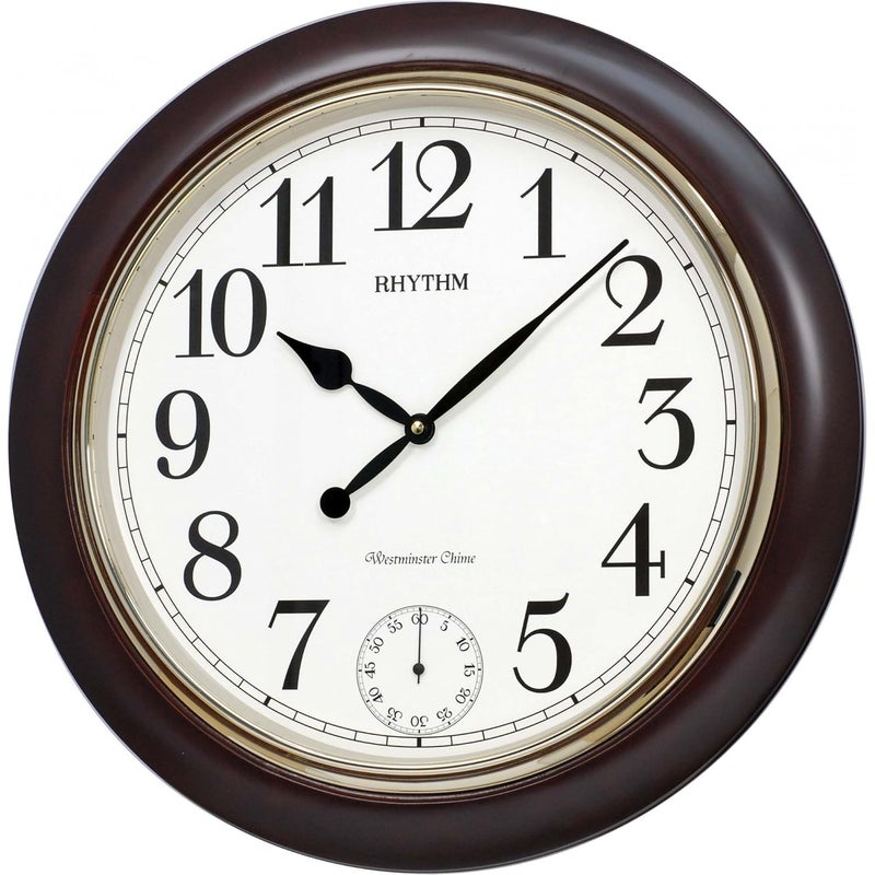 Rhythm RHYTHM Sound in Place SubSecond Hand Volume Control MonitorDemonstration Auto Night Shut Off Abstract Wooden Wall Clock 550x550x75cm Brown 