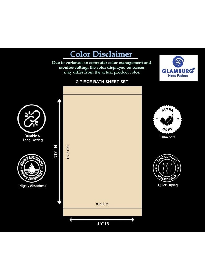 GLAMBURG Premium Cotton Oversized 2 Pack Bath Sheet 35x70-100% Pure Cotton - Ideal for Everyday use - Ultra Soft & Highly Absorbent - Machine Washable - Ivory - Image 5