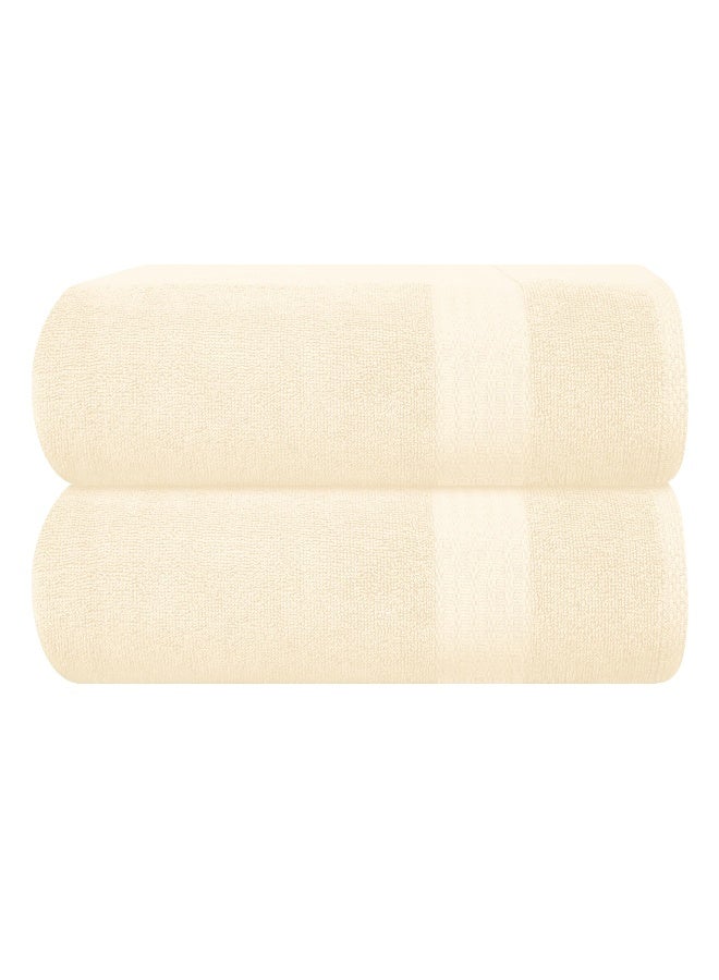 GLAMBURG Premium Cotton Oversized 2 Pack Bath Sheet 35x70-100% Pure Cotton - Ideal for Everyday use - Ultra Soft & Highly Absorbent - Machine Washable - Ivory - Image 1