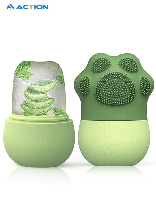 ACTION Upgrade 2 in 1 New Cat Paw Shape Ice Roller For Face, Beauty Facial Massage and Washing, Acne Puffiness Relief, Skin Care Tools for Eye Wrinkles, Glow Cube for Face,Facial Ice Pack(Green)  - Image 1