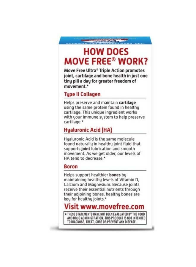 Move Free مكمل صحة المفاصل Move Free نوع II كولاجين، بورون وحمض الهيالورونيك، ثلاثي العمل الفائق، 1 حبة يومياً لتعزيز صحة المفاصل والغضاريف والعظام، 30 حبة - Image 2