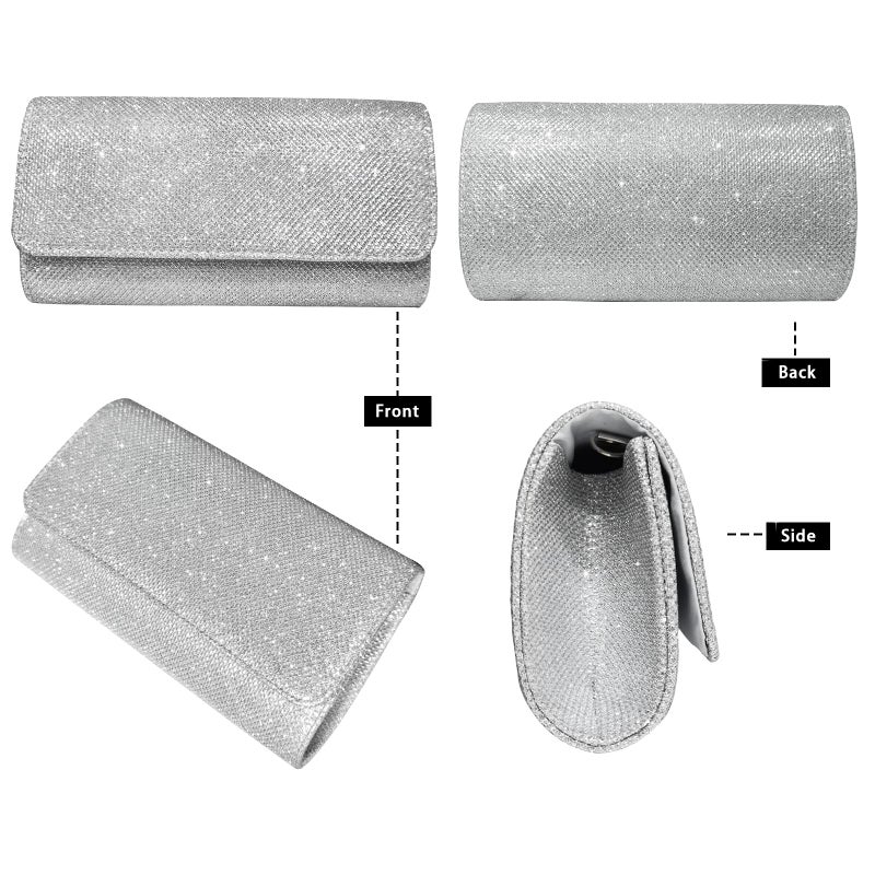 Outrip Women's Evening Bag Clutch Purse Glitter Party Wedding Handbag with Chain (Silver) - Image 3