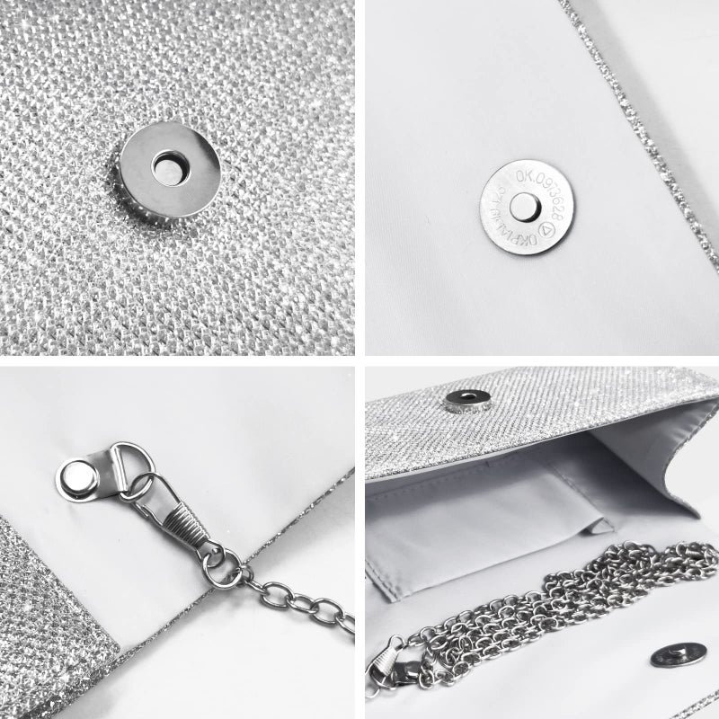 Outrip Women's Evening Bag Clutch Purse Glitter Party Wedding Handbag with Chain (Silver) - Image 5