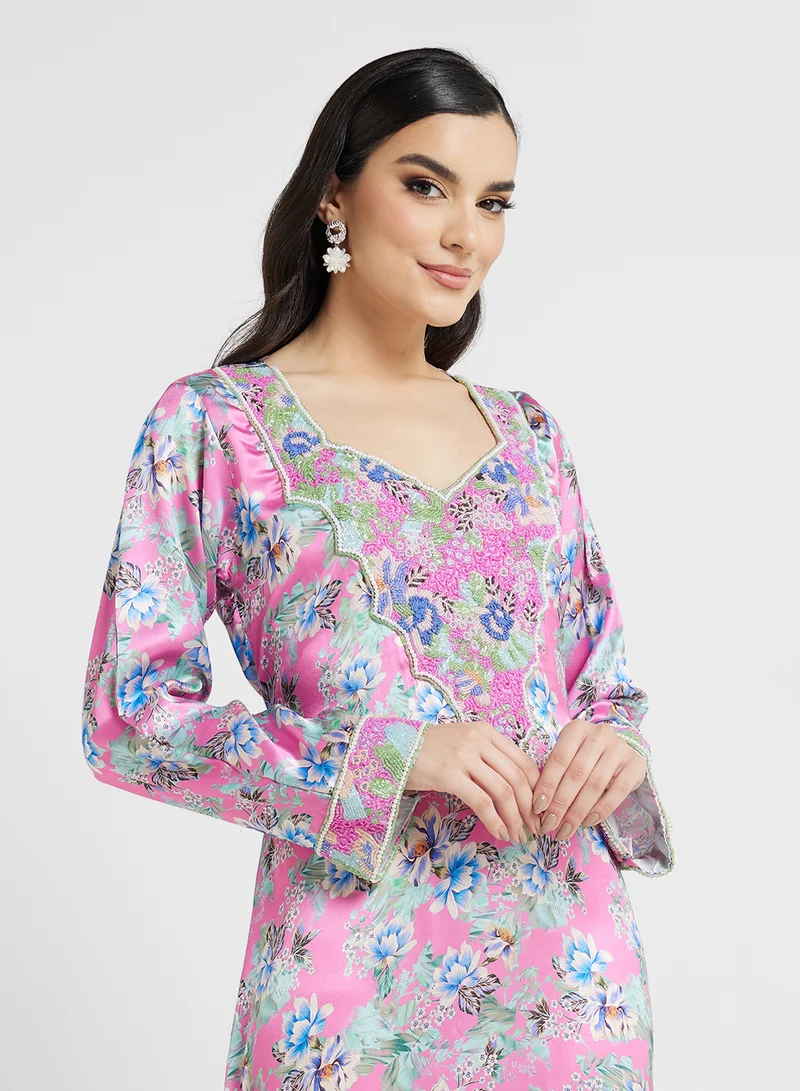 ARABIAN CLOSET Embellished Belted Jalabiya