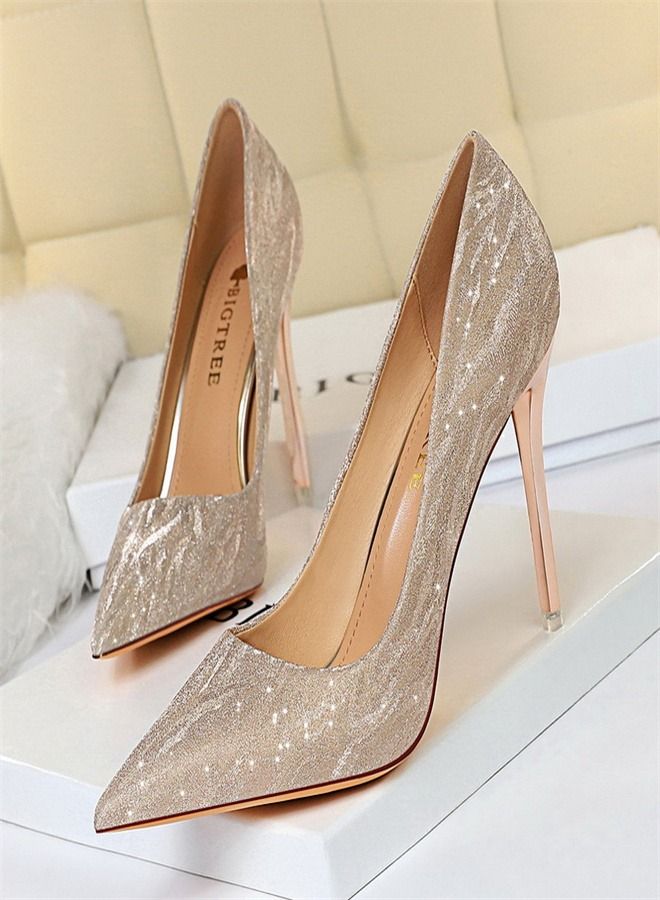 BIGTREE Shallow Pointed Sequin High Heels 10.5CM
