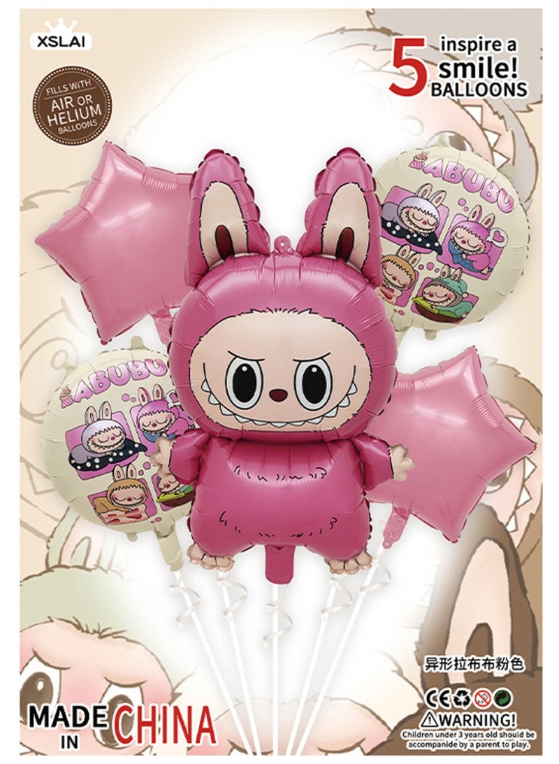 LABUBU 5 Piece Cartoon Labu Cloth Aluminum Film Balloon Decoration Set 5 Pieces - Image 3
