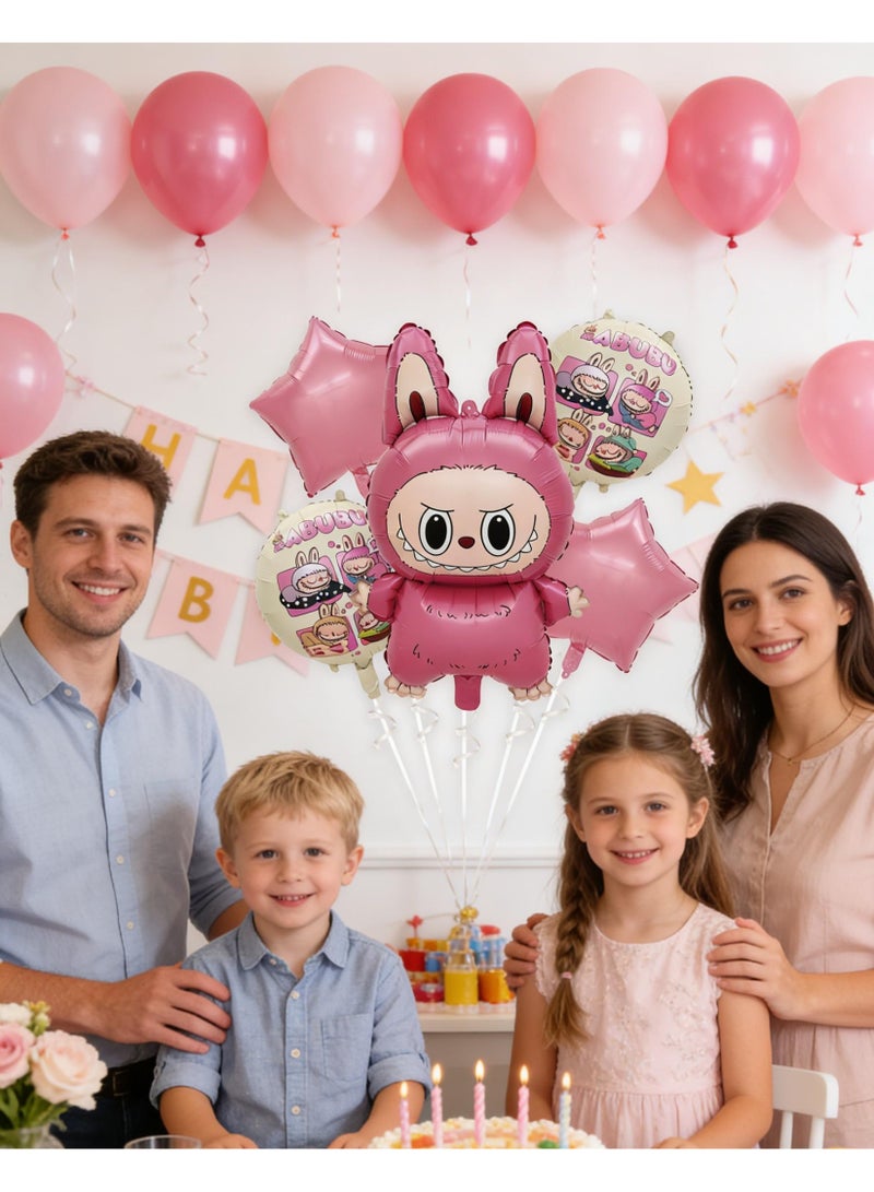 LABUBU 5 Piece Cartoon Labu Cloth Aluminum Film Balloon Decoration Set 5 Pieces - Image 2