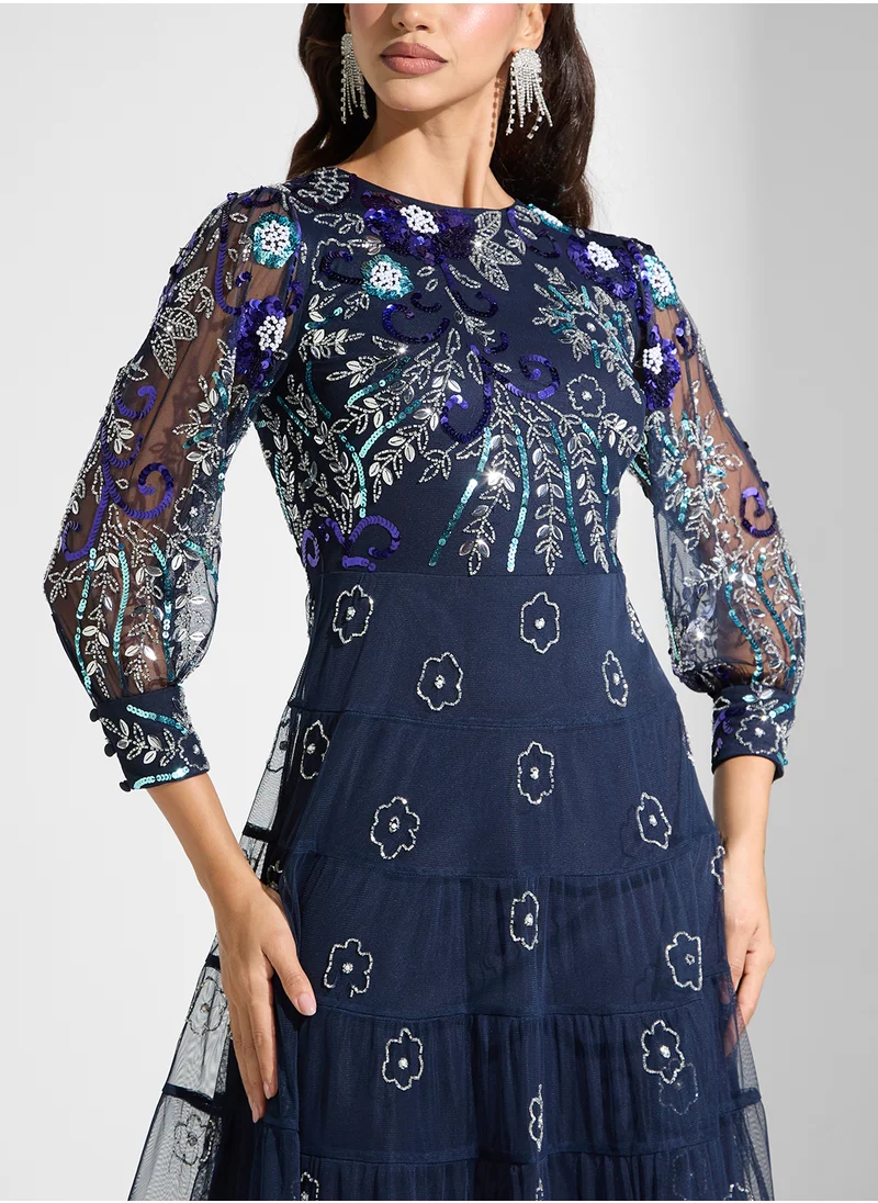 فروك اند فرل Embellished Mesh Detailed Dress