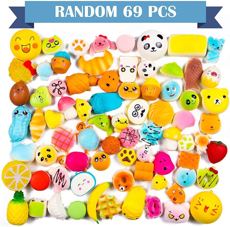 WATINC Random 70Pcs Squeeze Toys, Birthday Gifts for Kids Party Favors, Slow Rising Simulation Bread Squeeze Stress Relief Toys Goodie Bags Egg Filler, Keychain Phone Straps, 1 Jumbo Squeeze Include - Image 2