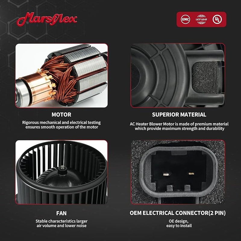 Marsflex مارسفليكس محرك منفاخ امامي 700191 لسيارة شيفروليه سيلفرادو افالانش سوبربان 2003-2011 وجي ام سي سييرا يوكون 2004 2005 2006 2007 2008 2009 2010، مروحة محرك منفاخ بديلة للسيارات OE: 88986838 - Image 4