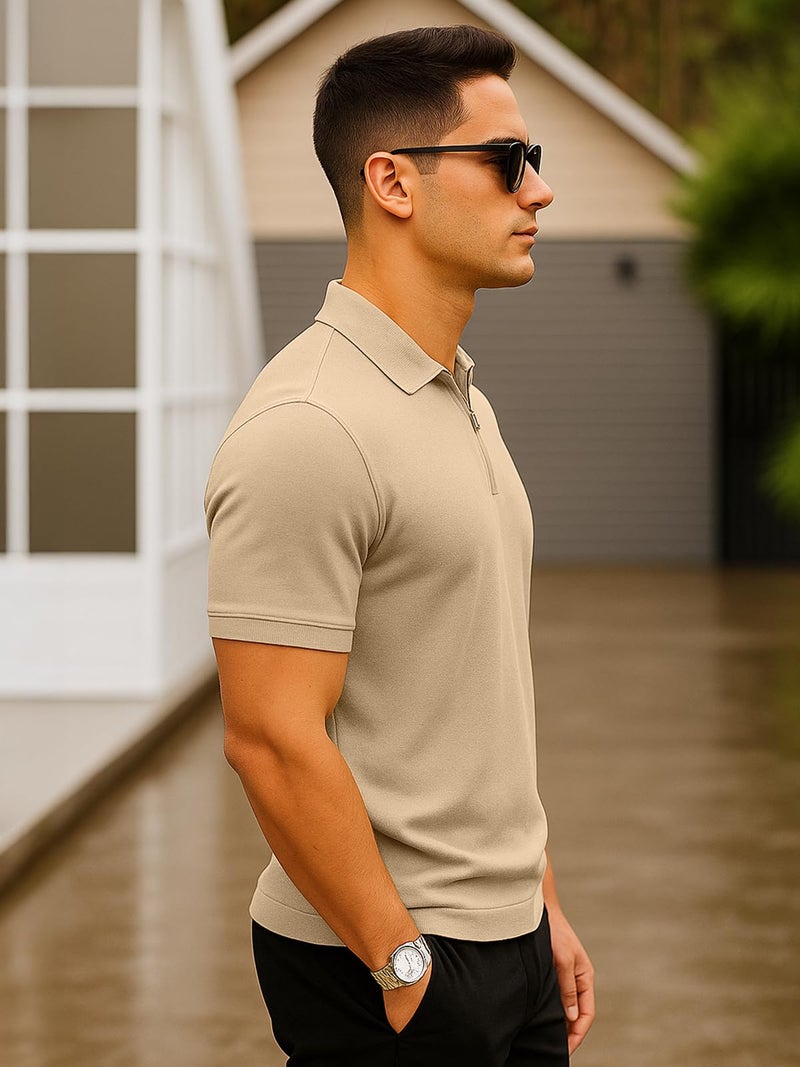 Veirdo Men’s Cotton Pique Polo | Premium Zip Neck Casual T-Shirt | Half Sleeve | Polo_PQ_WHT_M - Image 3