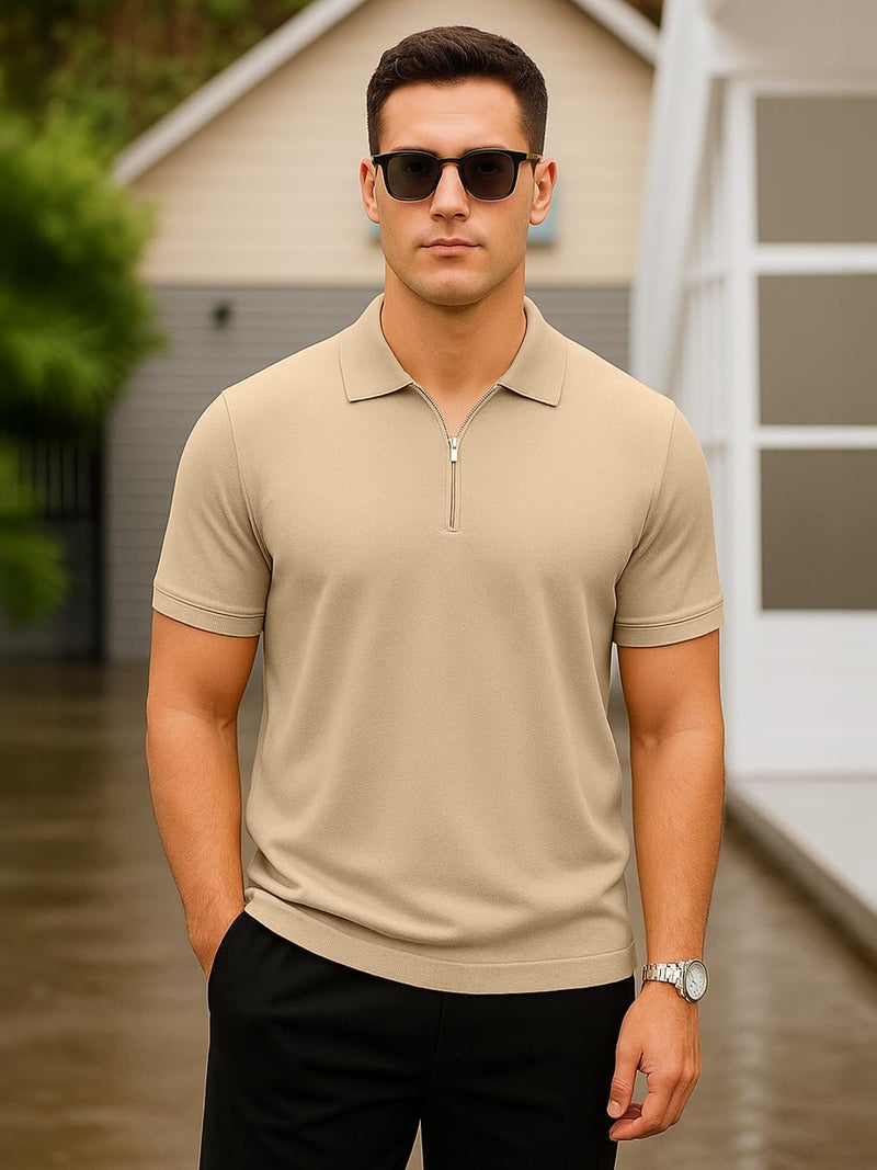 Veirdo Men’s Cotton Pique Polo | Premium Zip Neck Casual T-Shirt | Half Sleeve | Polo_PQ_WHT_M - Image 2