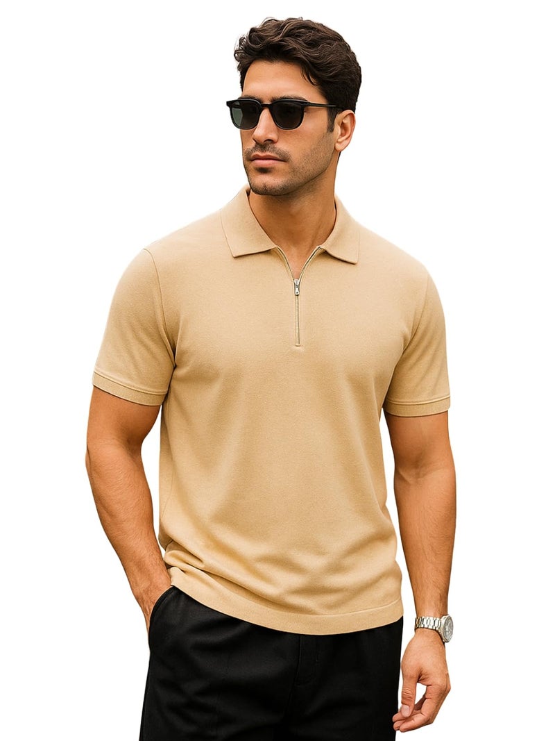 Veirdo Men’s Cotton Pique Polo | Premium Zip Neck Casual T-Shirt | Half Sleeve | Polo_PQ_WHT_M - Image 1