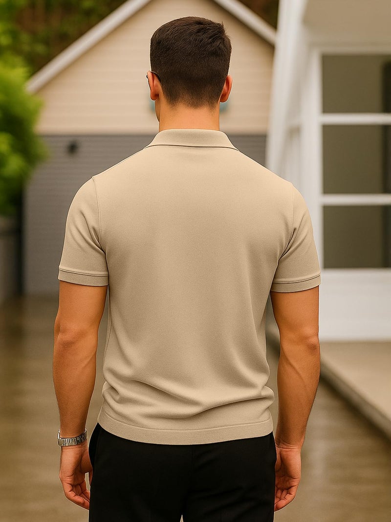 Veirdo Men’s Cotton Pique Polo | Premium Zip Neck Casual T-Shirt | Half Sleeve | Polo_PQ_WHT_M - Image 4