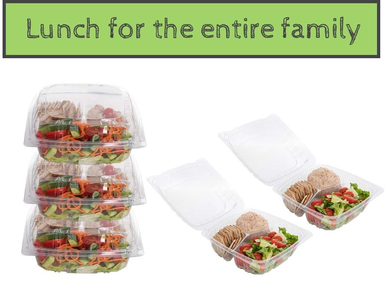 Smygoods Plastic Clamshell Food Containers, (Pack of 50-8x8x3 3/8) 3-Compartment, to go Containers, Hinged Food Container - Image 4