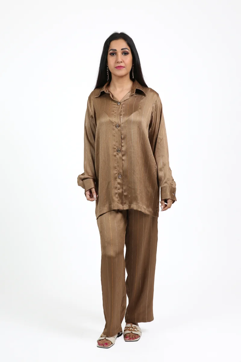 Beige Barbie Fabric Pajama Set for Daily Wear